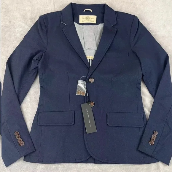 Nifty Genius mens blue 2 button long sleeve blazer jacket size XS